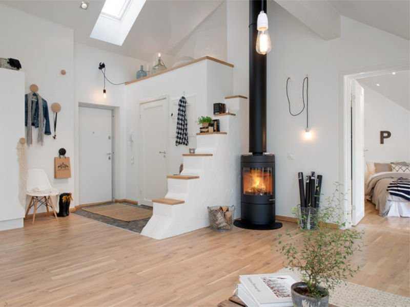 decoración nórdica con estufa